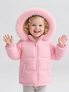 Cappotti Casual per Bambine Eco-Friendly, Traspiranti e Impermeabili, <span class=keywords><strong>Rosa</strong></span> Tinta Unita, Abbigliamento Invernale con Cappuccio in <span class=keywords><strong>Pelliccia</strong></span> Sintetica e Design con Cerniera, Caldi - Product Image 3