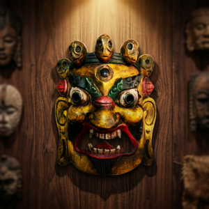 หน้ากากไม้แกะสลักเทพพระไหรับมหามาคัลลา งานฝีมือสวยงาม |   ของตกแต่งผนังบ้าน ผลิตในเนปาล สีสันปรับแต่งได้ - Product Image 3