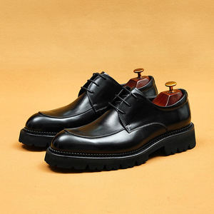 [Pré-vente non disponible] Chaussures Derby britanniques à plateforme en cuir de vachette pour hommes, style business décontracté, avec bout pointu intérieur - Product Image 4