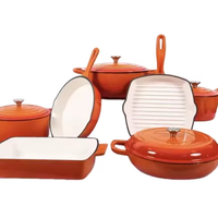 Ensemble de cuisine en fonte émaillée de qualité supérieure, sept pièces, durable, écologique, compatible induction, four, table, logo personnalisé OEM