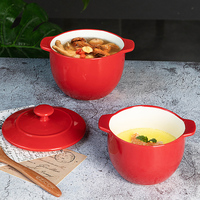 Ustensiles de cuisine ronds à Double oreille, ragoût Cocotte de couleur rouge Mini Casserole avec couvercle