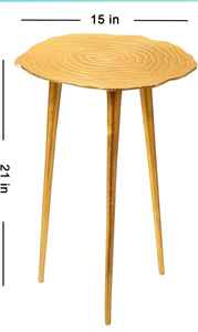 Table d'appoint ronde moderne avec des détails complexes Design en bois jaune doré Pieds fuselés minces pour le salon ou la maison - Product Image 3