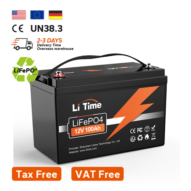 LiTime Factory Ev Grade a Deep Cycle Lifepo4 Cells Power Batteries 12V 100Ah Lifepo4 Lithium Battery