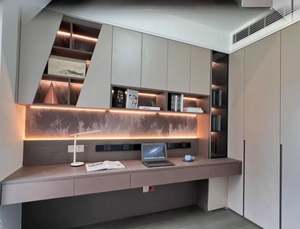 Meuble en bois moderne simple sur mesure, bureau double pour ordinateur et bibliothèque, pratique pour l'étude dans la chambre ou le salon - Product Image 2