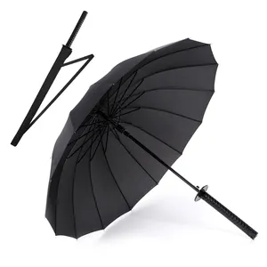 Özel rüzgar geçirmez yarı otomatik Golf düz sopa japon samuray uzun saplı kılıç şemsiye paraguas sombrillas