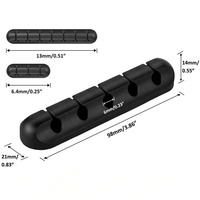 Clips de gestion de câbles USB multifonctionnels auto-adhésifs en silicone, carrés, avec design à 3/5/7 trous, épaisseur 2,1 cm, noirs