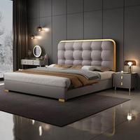 Robuste Schlafzimmermöbel Nordisches Modernes Luxus-Hauptschlafzimmer Kingsize-Bett Langlebiges Holz-Lederbett Mit Matratze