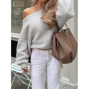 Pull décontracté à col bateau rose pour femmes - Product Image 2