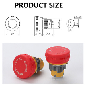 Bouton d'urgence rouge 1NO1NC à tête champignon avec borne à broche et interrupteurs à bouton-poussoir en plastique de 16 mm, courant 3A, tension 250V - Product Image 5