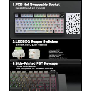 Teclado Mecánico Inalámbrico AULA F75 Pro 75% con Interruptores Intercambiables en Caliente, Retroiluminación RGB, Programable para Juegos, con Perilla y Pre-Lubricado - Product Image 2