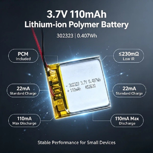 แบตเตอรี่ลิเธียมโพลิเมอร์ 302323 110mAh 3.7V 0.407Wh พร้อม PCM สำหรับอุปกรณ์การแพทย์ - Product Image 4