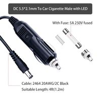 Cable de Extensión de 12v con Conector Macho, Cable con Enchufe 5521, Encendedores Eléctricos, Adaptador de Corriente para Cigarros Solares