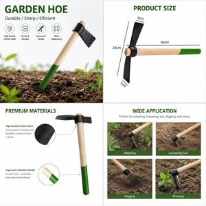 Azada Ergonómica Tradicional de Doble Uso con Cabeza de Acero al Carbono Forjado Reforzado y Mango de Madera <span class=keywords><strong>para</strong></span> Jardín y <span class=keywords><strong>Huerto</strong></span> - Product Image 1