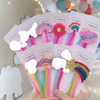Pince à cheveux en fibre chimique rose pour perruque lisse, accessoire pour filles, avec cœur à paillettes et paillettes arc-en-ciel, pour tresses