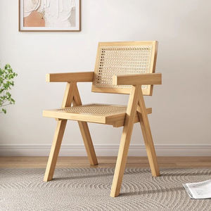 Chaise de salle à manger en bois massif avec accoudoir de style antique chaise de loisirs en rotin simple et moderne pour la maison ou le café meubles de maison - Product Image 5