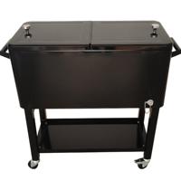 Chariot isotherme à roulettes grande capacité 73L, glacière métallique pour garder au frais, avec roues pour l'extérieur