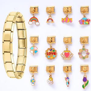 Italian Modular Charm Bracelet Zinc Alloy Rainbow Flower Candy Pendant DIY Jewelry Unisex Gift Accessory - Product Image 1