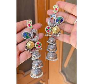 Nouvelle arrivée plaqué argent personnalisé Pachi Kundan lustre boucles d'oreilles léger décontracté multi couleur fête porter - Product Image 3