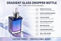 Flacon compte-gouttes en verre vide le plus vendu, forme rectangulaire, transparent givré, sérigraphié, pour huiles essentielles et gouttes pour les yeux, 30 ml, personnalisable