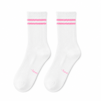 Chaussettes ras du cou sportives et tendance à double rayures roses avec lettres, multicolores, respirantes, personnalisables avec logo OEM, pour adolescentes, tenue quotidienne