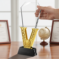 Médaille de podium élégante en forme de V, gravée au laser, en cristal et métal, étanche (Or/Argent/Cuivre) pour les sports de compétition 2026