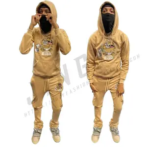 Custom logo Stacked Suits Sets Sweat Suits men Suits Two Pieces Winter Stacked Pants Sets hoodies Tracksuits sweatsuit for Men