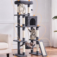 Arbre à chat multi-niveaux de grande taille pour chats d'intérieur, tour à chat avec niche, hamac, planche à gratter inclinée et poteau en sisal