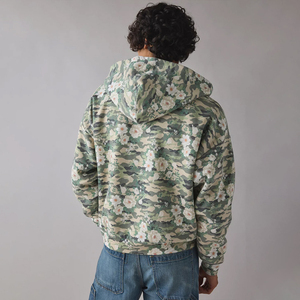Sweat à capuche zippé KingSen pour homme, 100% coton molletonné, imprimé camouflage floral sur toute la surface, fermeture éclair double curseur, coupe ample, style streetwear - Product Image 5