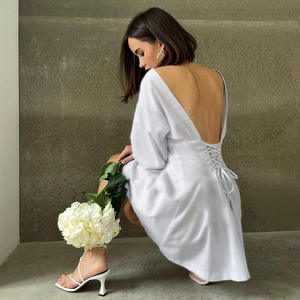 Roupas Feminina <span class=keywords><strong>Moda</strong></span> – <span class=keywords><strong>robe</strong></span> chemise blanche à manches longues Pour femmes, dos nu, 2022 - Product Image 4