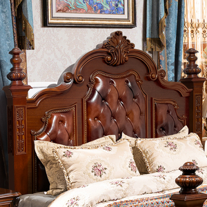 <span class=keywords><strong>Letto</strong></span> Matrimoniale Americano in Legno Massello e Vera Pelle, Stile Colonna Romana, Lusso Retrò Americano, 1,8 m - Product Image 3