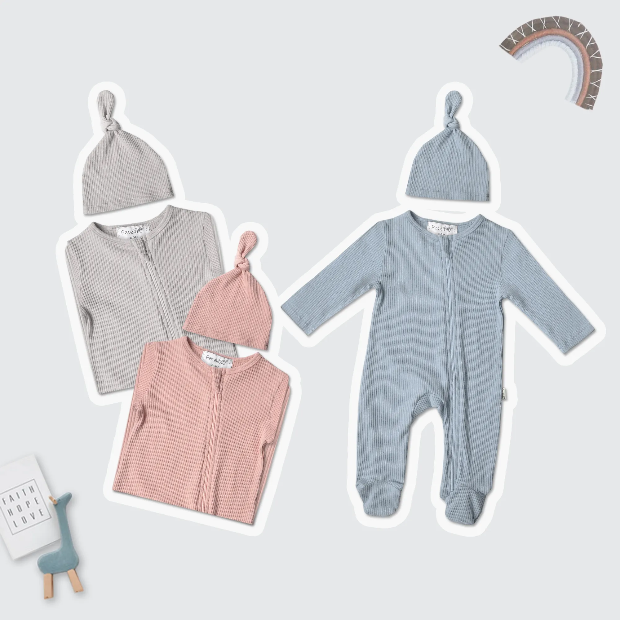 Spring/ Autumn Long Sleeve Unisex Infant Clothing Ribbed Baby Romper Onesie Baby Boys Clothes Solid Color Newborn Baby Bodysuits