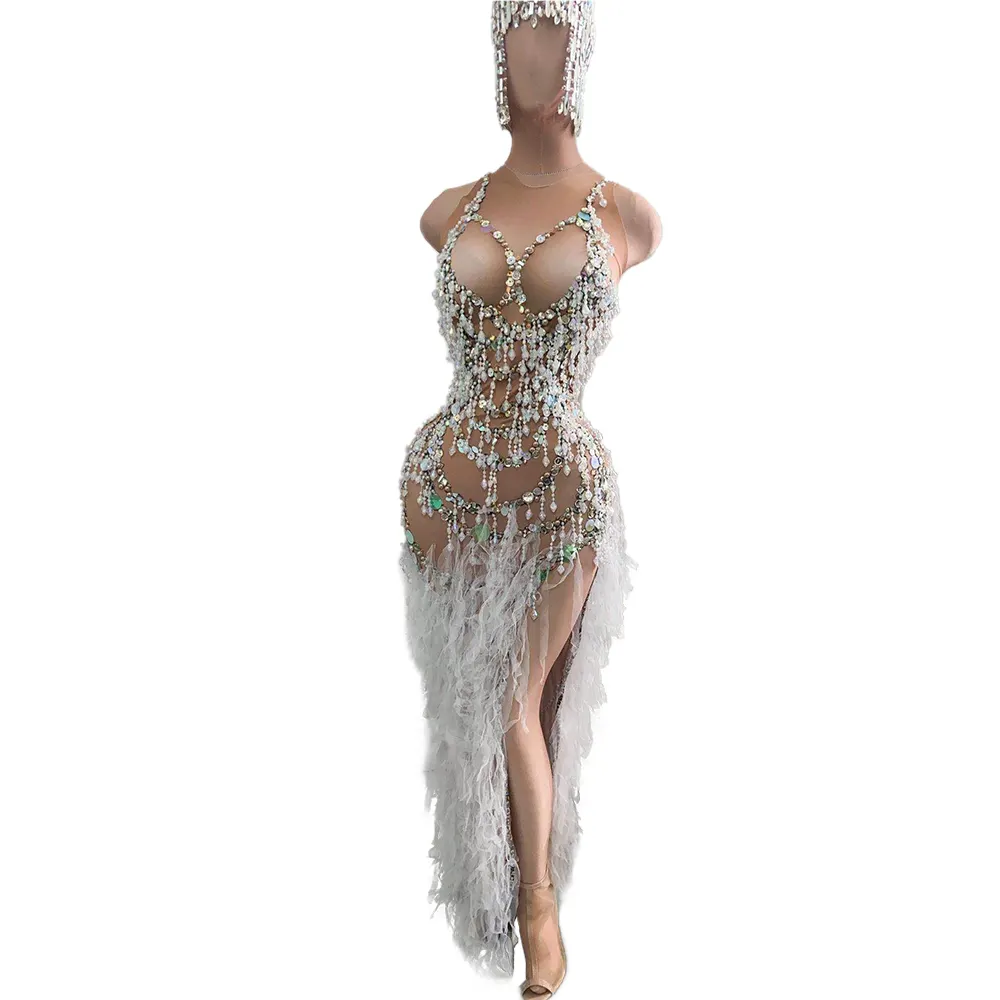 फैशन स्लीवलेस क्रिस्टल फ्रिंज बॉडीकॉन कॉकटेल प्रोम लंबी पोशाक महिला सेक्सी प्रदर्शन नृत्य पोशाक जन्मदिन की पार्टी ड्रेस