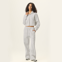 Ensembles de sweats à capuche et pantalons zippés OEM 350 GSM, personnalisables avec logo, style streetwear, sweats à capuche courts et pantalons de survêtement deux pièces pour femmes
