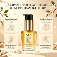 Huile capillaire K Elixir de qualité salon |   Formule nourrissante intense à la camélia sauvage, répare les cuticules abîmées, prévient les dommages causés par le coiffage à la chaleur
