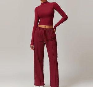 Tùy Chỉnh Phụ Nữ Dài Tay Áo Hàng Đầu Độ Đàn Hồi Cao Chân Rộng Quần Hai Mảnh Thiết Lập Nhanh Chóng Làm Khô Thể Thao Bán Buôn - Product Image 3