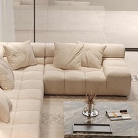 Ensemble de canapés de luxe pour salon, canapé modulaire carré extra large en tissu, design capitonné, rembourrage en éponge, pour hôtel et villa