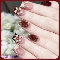 Vente en gros de faux ongles réutilisables en ABS, design carré 3D fleuri, pour doigts, OEM, étiquette privée personnalisée