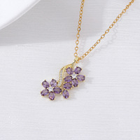 Collier pendentif fleur en zircon coloré en acier inoxydable plaqué or, 4 styles, chaîne à maillons avec breloque florale en cristal, bijoux pour femmes