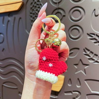Porte-clés de Noël en peluche douce au crochet, fait main, motif chapeau de Père Noël et moufle, breloque de sac mignonne, cadeau de fêtes pour couples, vente en gros