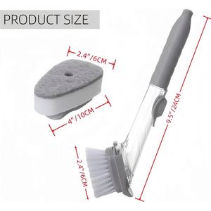 Éponge de nettoyage pour la vaisselle de cuisine remplaçable avec distributeur de savon, manche en plastique et poils en silicone - Product Image 3