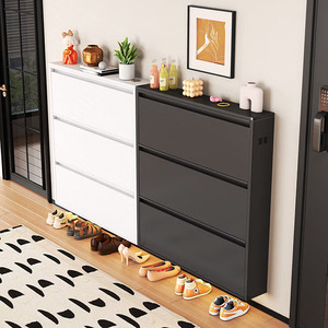 <span class=keywords><strong>Mueble</strong></span> <span class=keywords><strong>Zapatero</strong></span> Metálico Delgado Gris Oscuro <span class=keywords><strong>Moderno</strong></span> con 4 Compartimentos Basculantes para Ahorrar Espacio en el Hogar - Product Image 6