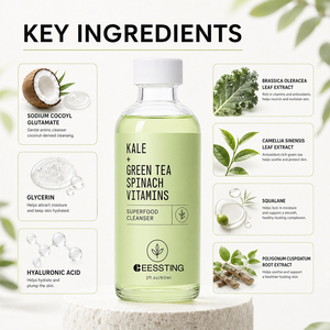 Limpiador Facial Espumoso de Kale y Té Verde, 100% Natural, Suave, Repara la Barrera Cutánea, Minimiza los Poros, OEM/ODM - Product Image 4