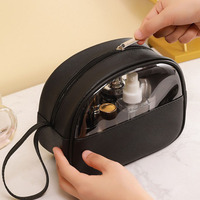 Sac de maquillage de voyage de grande capacité, imperméable, à la mode, avec fermeture éclair en cuir transparent durable et réutilisable, avec logo personnalisé, poignée souple