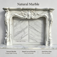 AOLEI Cheminée de luxe en marbre blanc sculpté à la main, cadre moderne en pierre naturelle avec motifs floraux coquillages complexes pour salon