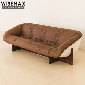 WISEMAX-Juego de sofás seccionales de cuero negro de 3 plazas con patas de madera, sofás modulares de <span class=keywords><strong>una</strong></span> <span class=keywords><strong>plaza</strong></span> para uso en Villa - Product Image 4