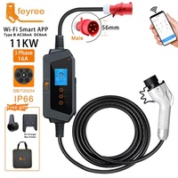 Chargeur de véhicule électrique 22 kW réglable avec contrôle par application et Wi-Fi, borne de recharge portable EVSE, câble CEE 5 m 16 A, cordon GBT 11 kW