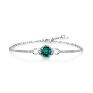 Carline Fine Jewelry Simple Designer New Fashion 2ct 8mm Lab Grown Emerald 925 Silver Gemstones Bracelet for Women Gift