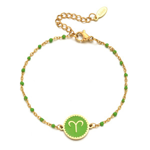 Pulsera chapada en oro de acero inoxidable a la moda, gota de aceite bohemio, 12 pulseras del zodiaco, pulseras de cadena de cuentas - Product Image 5
