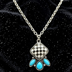 Collier bohème occidental avec pendentif goutte d'eau, motif têtes de <span class=keywords><strong>taureau</strong></span> et échiquier, bijou chic pour femme au quotidien - Product Image 1