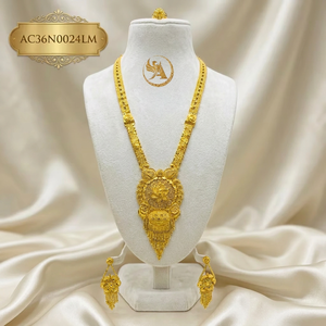 Arabic Designer Gold Plated Necklace Set Flower Pattern Statement Jewelry for Women Wedding Party 24 Inches AC36N0024LM - Product Image 1